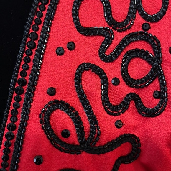 Givenchy Red Silk Black Sequin Velvet Matador Gown 1980s - Picture 6 of 16